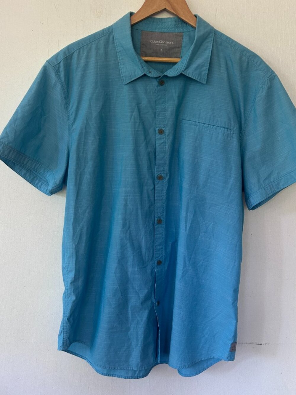 Calvin Klein Camp Shirt Mens XL Blue Short Sleeve Collared Preppy Coastal